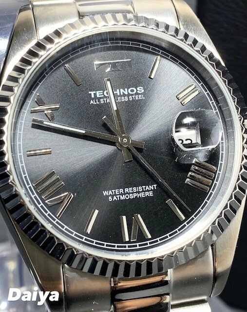 新品 TECHNOS テクノス 腕時計 正規品 アナログ腕時計 クオーツ ステンレス カレンダー 日常生活防水 ビジネス ブラック メンズ プレゼント