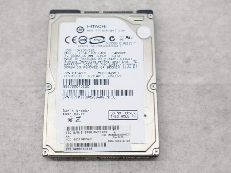 ∠ HDD 120GB ｜2.5インチ 内蔵型 ハードディスク｜HITACHI 日立 HTS542512K9SA00 HDD｜ SATA フォーマット済■O8630