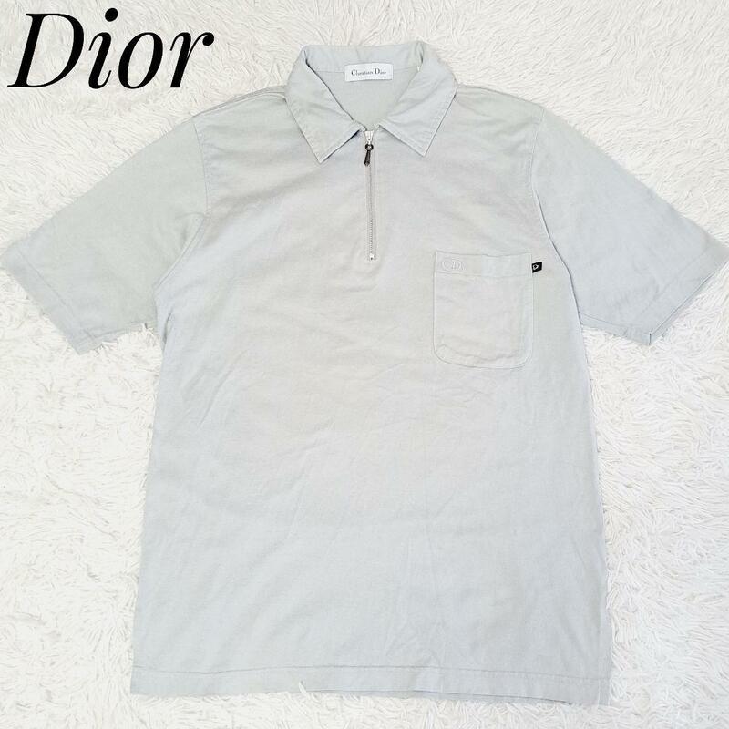クリスチャンディオール Christian Dior 良品メンズポロシャツ 近年モデル CDロゴ M フロントジップ オーバーサイズ ロゴ刺繍 半袖 