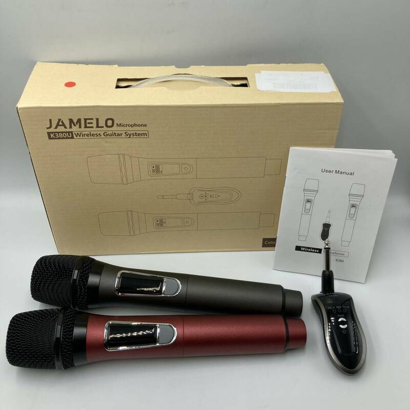 【通電確認済み】JAMELO ワイヤレスマイク カラオケマイク ダイナミックマイク 2本セット レシーバー付き 無線/Y22165-T1