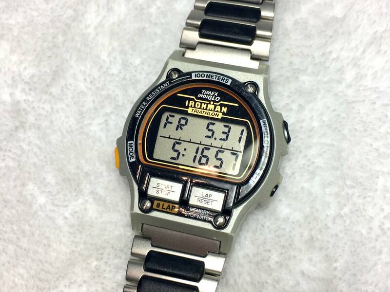 TIMEX IRONMAN 1986 メタルバンドINDIGLO シルバー 稼働 中古 タイメックス デジタル 腕時計 レトロ オールド ビンテージ 希少 レア