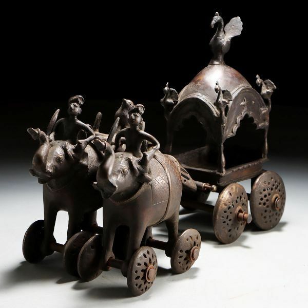 Z003. 時代金工美術 インドアンティーク 古銅 象車 玩具 チャリオット / 彫刻美術置物飾り物銅器