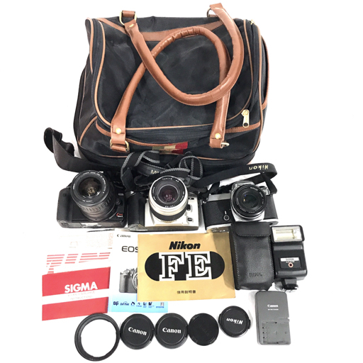 1円 Nikon FE Canon EOS Kiss Digital X 含む フィルム デジタル カメラ レンズ まとめセット