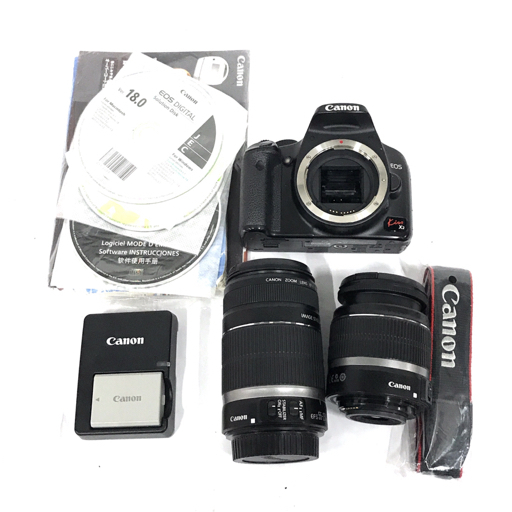 1円 Canon EOS Kiss X2 EF-S 18-55mm 1:3.5-5.6 IS 55-250mm 1:4-5.6 デジタル一眼レフカメラ レンズ L271608