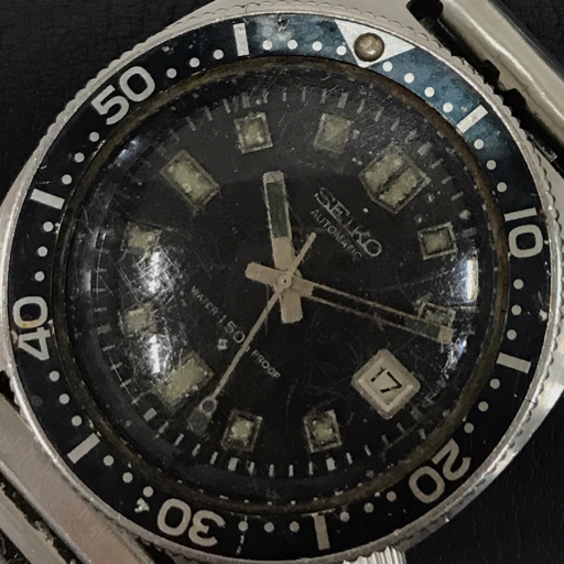 セイコー デイト 自動巻 オートマチック 腕時計 メンズ ブラック文字盤 6105-8000 不動品 社外ブレス SEIKO
