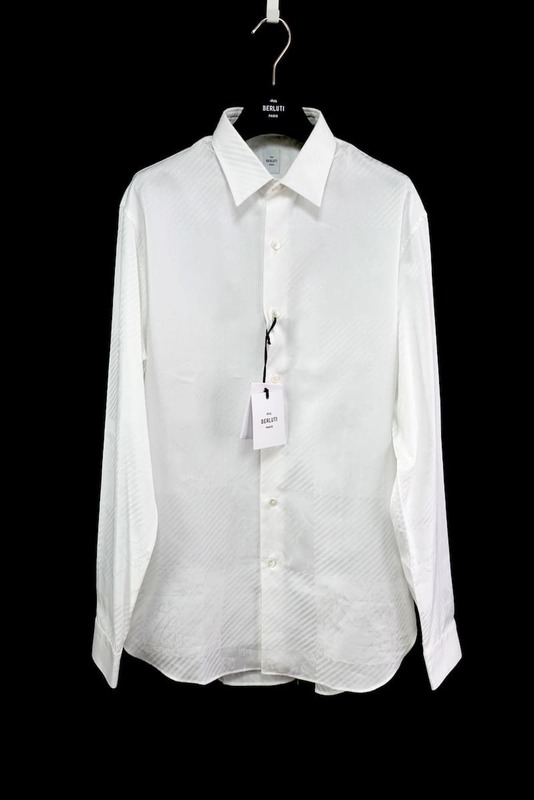 Berluti ベルルッティ Check W/Printed Scritto Shirt Optical White ジャガード チェック プリント スクリット シャツ ホワイト サイズR39