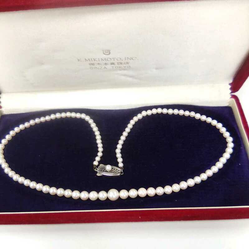 ●サ3957H◎ミキモト　MIKIMOTO　艷やか本真珠　グラーデーションデザインパールネックレス　46.5センチ　3.5-7.5ミリ珠前後◎