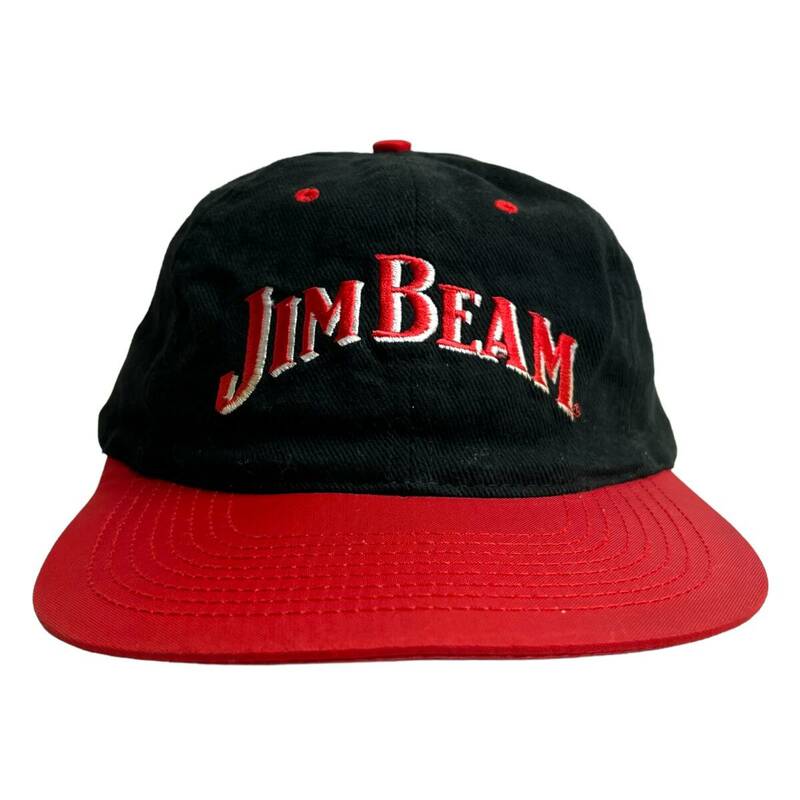 【キャップ / 帽子】JIM BEAM (ジムビーム) ツートンカラー ビンテージ キャップ 刺繍ロゴ　レッド　赤　ブラック　黒　古着　アメカジ