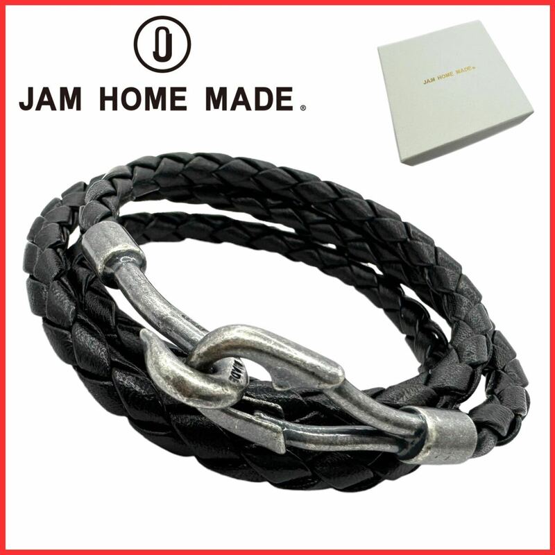 新品 JAM HOME MADE ジャムホームメイド 2連 3連 レザー チェック 編み込み フック 安全ピン コード ブレスレット バングル ネックレス