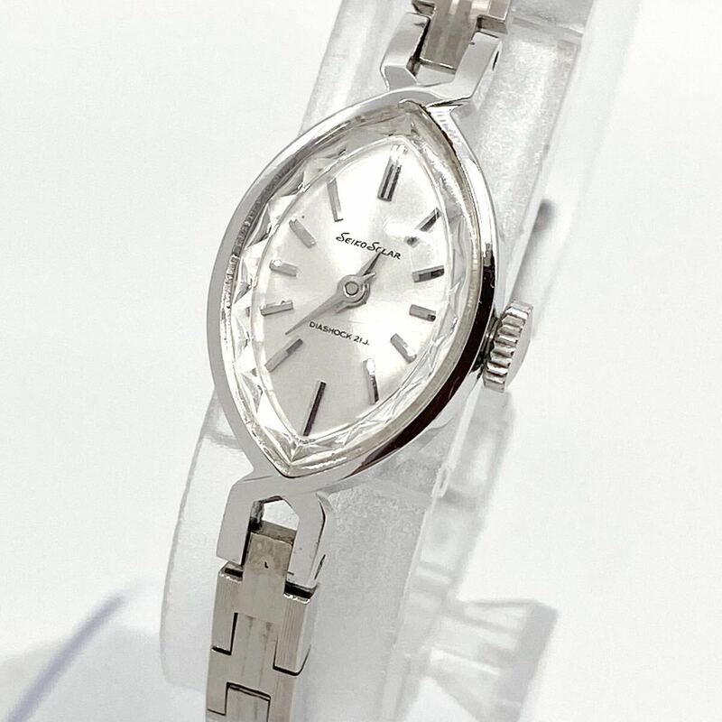 SEIKO SOLAR 腕時計 手巻き 機械式 DIASHOCK 21石 カットガラス バーインデックス 2針 シルバー 銀 セイコー Y863
