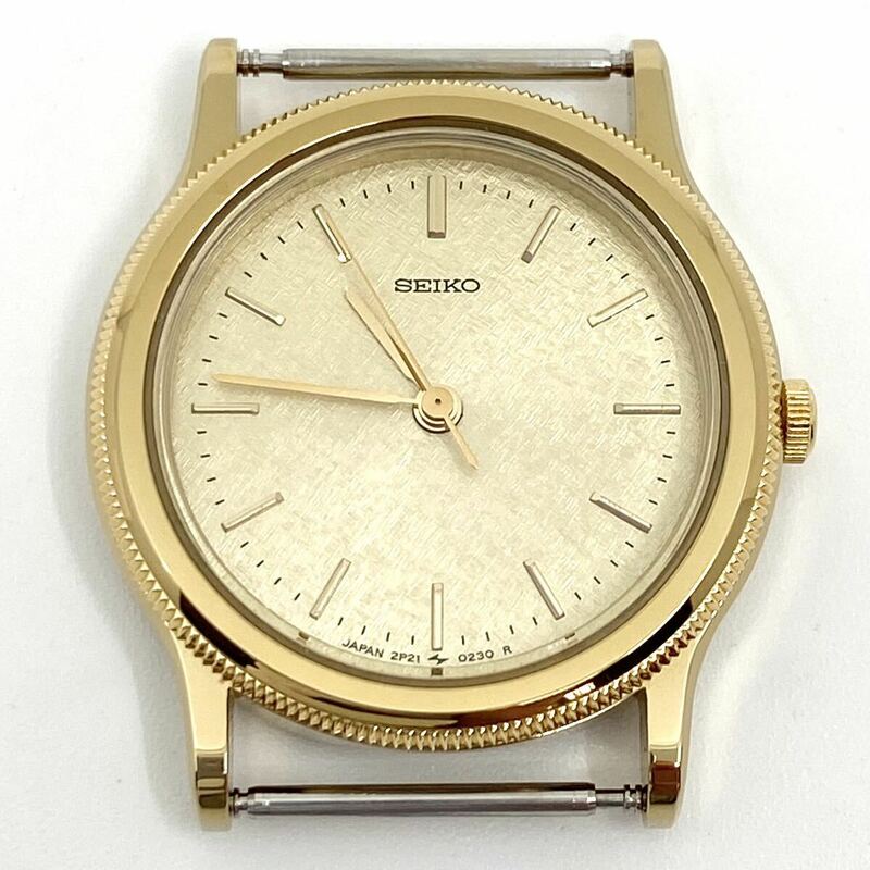 美品 SEIKO 腕時計 ラウンド バーインデックス 3針 クォーツ quartz ゴールド 金 2P21-0070 セイコー Y874