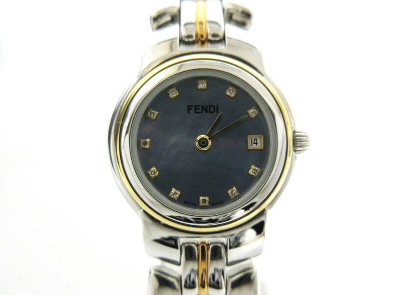 未使用 稼働品 FENDI フェンディ 980L QZ シェル文字盤 デイト レディース腕時計 