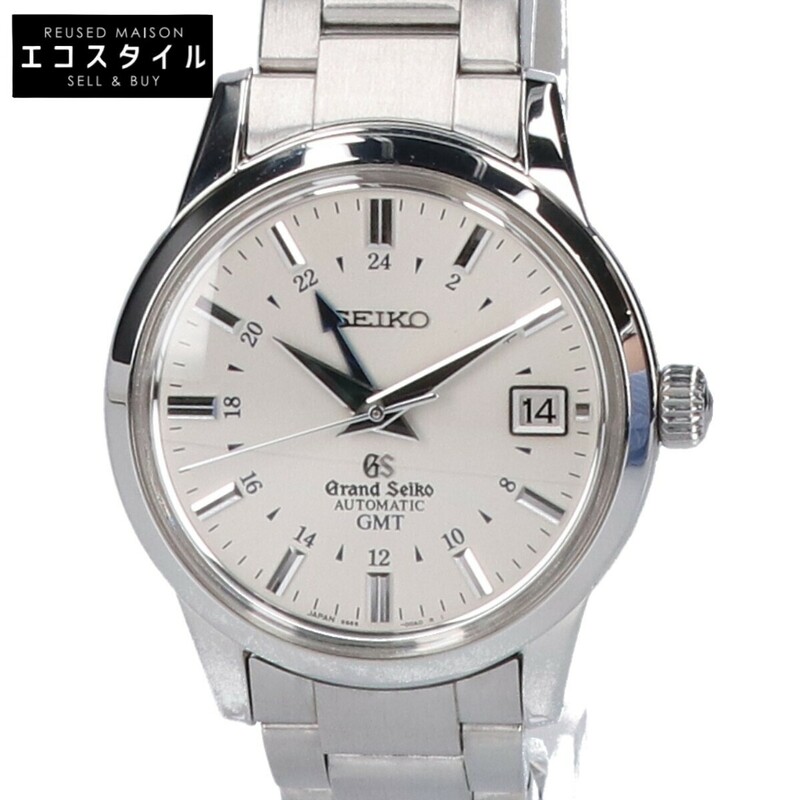 美品 Grand Seiko グランドセイコー SBGM023 9S66 GMT デイト シースルーバック 自動巻き 腕時計 シルバー