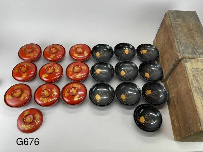 庄梅G676-120 明治期　漆器　木製　輪島塗　蒔絵　汁椀　吸物椀　供箱　古美術