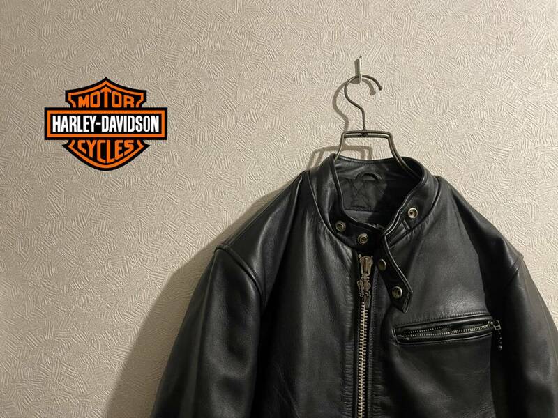 ◯ Vintage HARLEY DAVIDSON シングル ライダース ジャケット / ハーレー ダビッドソン レザー カウハイド ブラック 黒 XS Mens #Sirchive