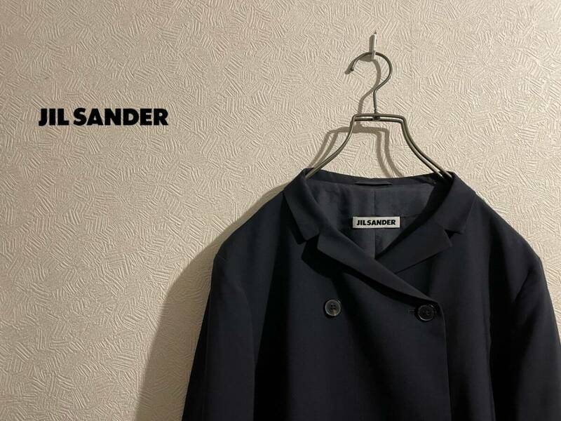 ◯ イタリア製 JIL SANDER ナロー ラペル ダブル チェスター コート / ジルサンダー ネイビー 紺 36 Ladies #Sirchive