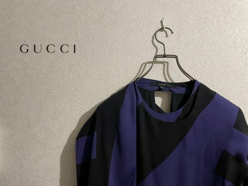 ◯ イタリア製 GUCCI ボーダー スカーフ ブラウス / グッチ シルク バイアス ワンピース バイオレット 紫 42 Ladies #Sirchive