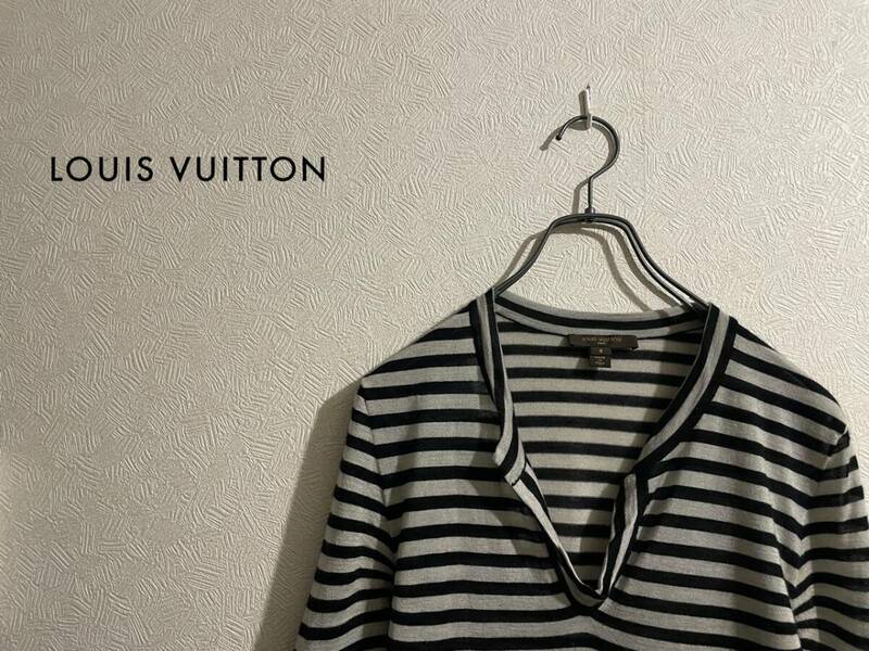 ◯ イタリア製 LOUIS VUITTON スキッパー カシミア カットソー / ルイヴィトン Tシャツ ボーダー グレー ブラック S Ladies #Sirchive