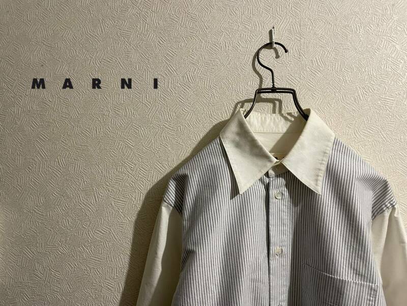 ◯ イタリア製 MARNI ストライプ 切り替え オックスフォード シャツ / マルニ ジャケット OX ブルー ホワイト 白 44 Mens #Sirchive