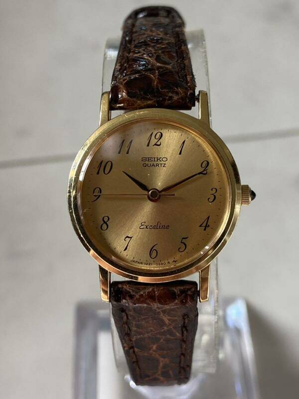 SEIKO セイコー 1221-0090 Exceline エクセリーヌ 14K ST レディース 腕時計 クォーツ ゴールド 中古品　動作品