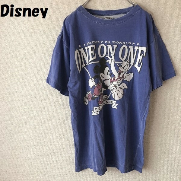 【90's】Disney/ディズニー ミッキー&ドナルドTシャツ バスケットボール パープル/1500