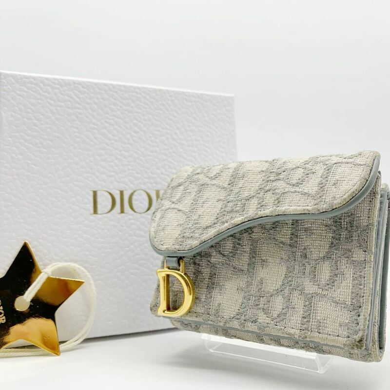 極美品　Christian Dior クリスチャン ディオール 折り財布　サドル　キャンバス　レザー　男女兼用　トロッター柄　ウォレット　チャーム