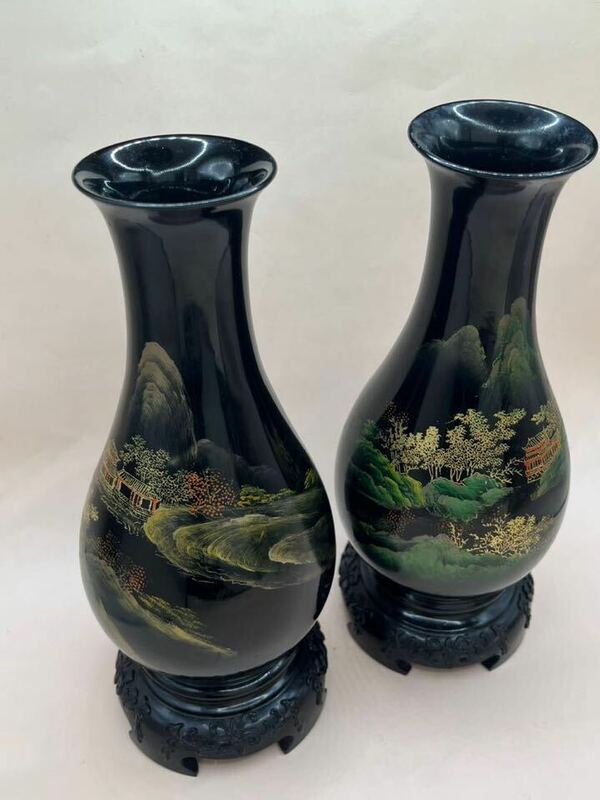 漆器花瓶2本　花入 華道具　古美術骨董品　工芸品