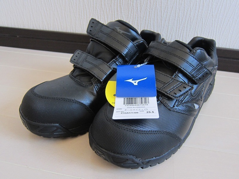 新品 未使用 MIZUNO ミズノ 安全靴 セーフティー オールマイティCS ベルクロ 黒 ブラック 25.5cm
