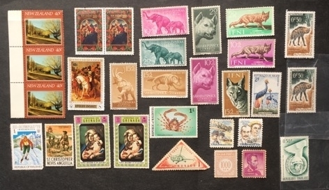 海外切手（外国切手）24種29枚　未使用　ニュージーランド、アフリカ、アメリカ、インドネシアなど