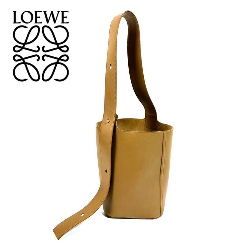 【極美品】LOEWE ロエベ ペブル レザー バケットバッグ ショルダーバッグ ミディアム オーク ブラウン キャメル ゴールド金具 スペイン製