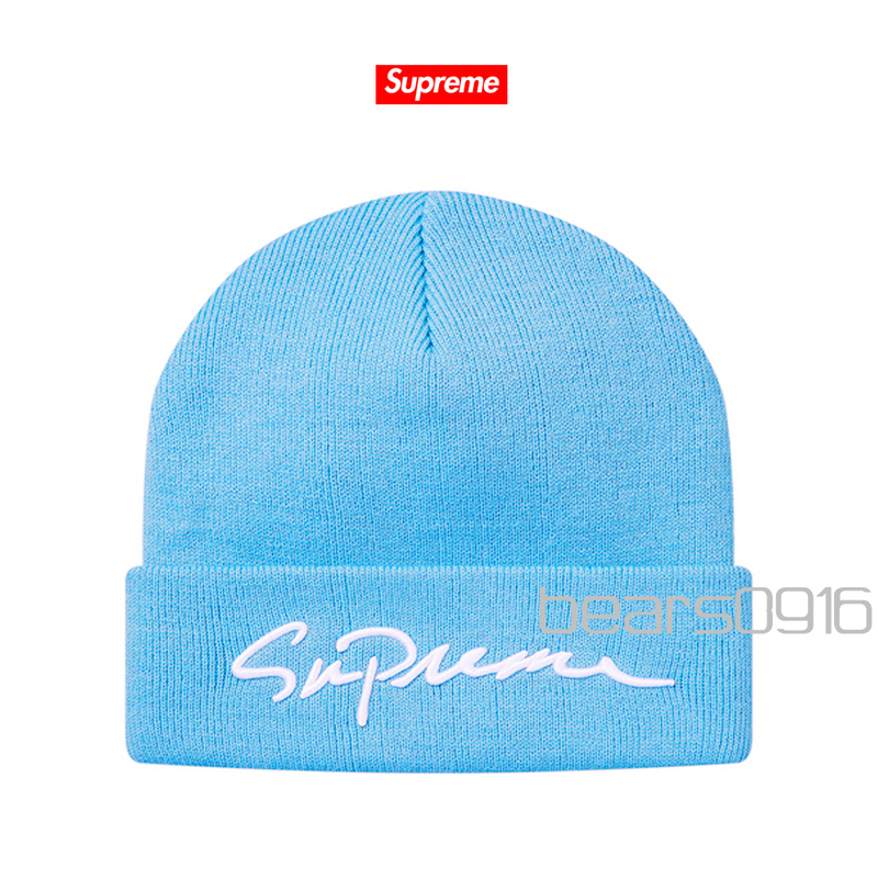 新品アメリカ オンライン購入 SUPREME シュプリーム Classic Script Beanie Light Blue ビーニー ニットキャップ ワッチ SAX