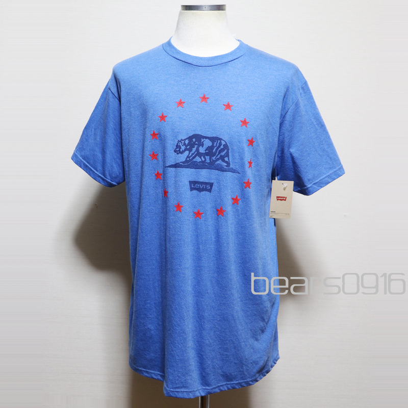 新品アメリカ購入品 LEVIS リーバイス Bear&16Stars クルーネックTシャツ 青L