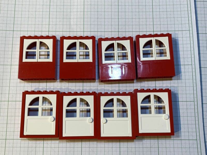 LEGO レゴ ドア　玄関　窓　2×6 お家作りに　赤いバケツ系　8個セット　赤白