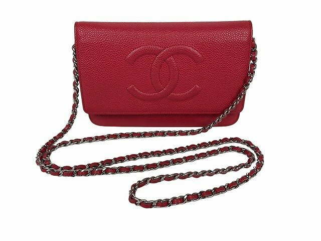 CHANEL / シャネル ココマーク チェーンウォレット キャビアスキン レッド