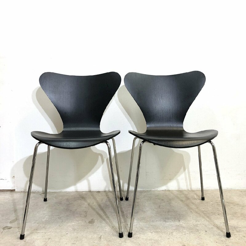 2脚セット□Fritz Hansen フリッツ・ハンセン SERIES 7 セブンチェア 195 ブラック デンマーク製 アルネ・ヤコブセン デザイナーズ家具