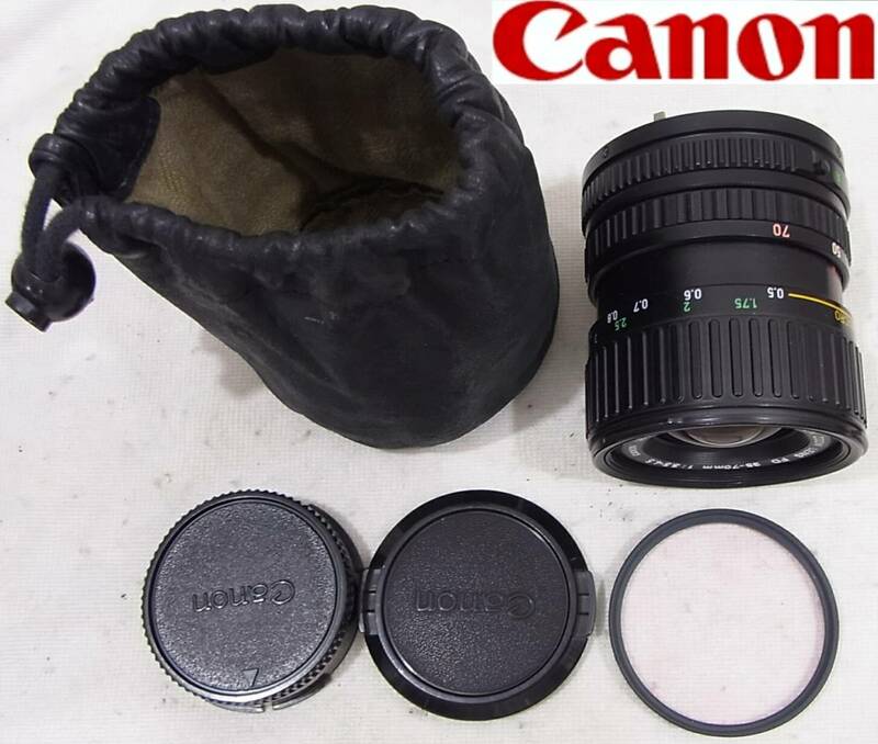 即決は送料無料 キャノンZoom Lens FD 35-70mm f3.5-4.5日本製Canon完動品MADE IN JAPAN レザーポーチ & kenko MC 1Bスカイライト 52mm付き
