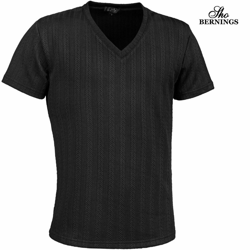 341842-90 Tシャツ Vネック ヘリンボーン柄 シンプル 半袖 無地 織柄 ファッション おしゃれ メンズ(ブラック黒) シンプル XL
