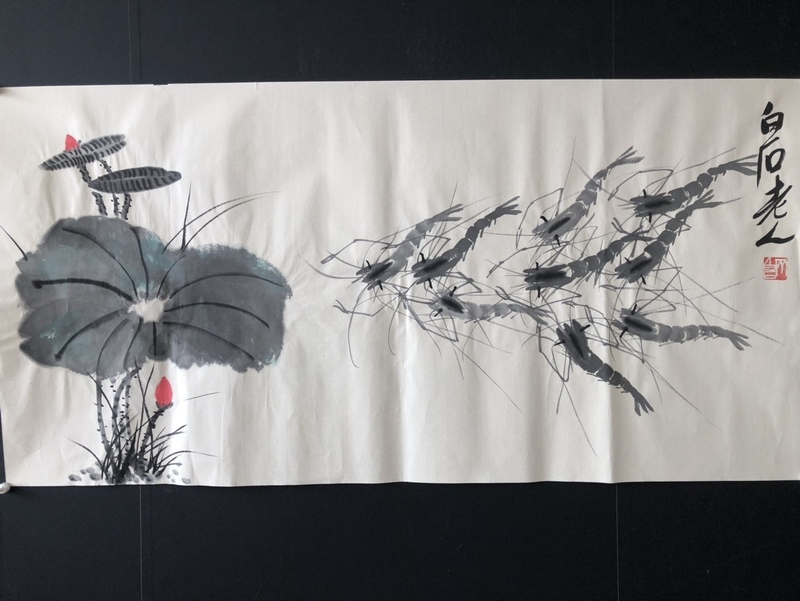 秘藏 近現代 齊白石 中國畫家 蝦画 手描き 極細工 古美味 古美術 GP0507