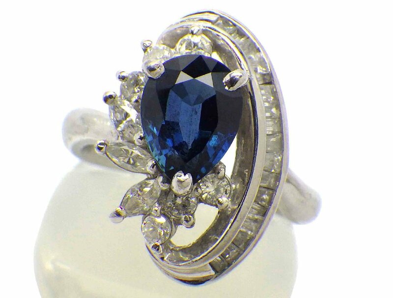 サファイア ダイヤモンドリング Pt900 8.0g 7号 鑑別書付き　Jewelry Sapphire1.77ct Dia0.75ct Ring　