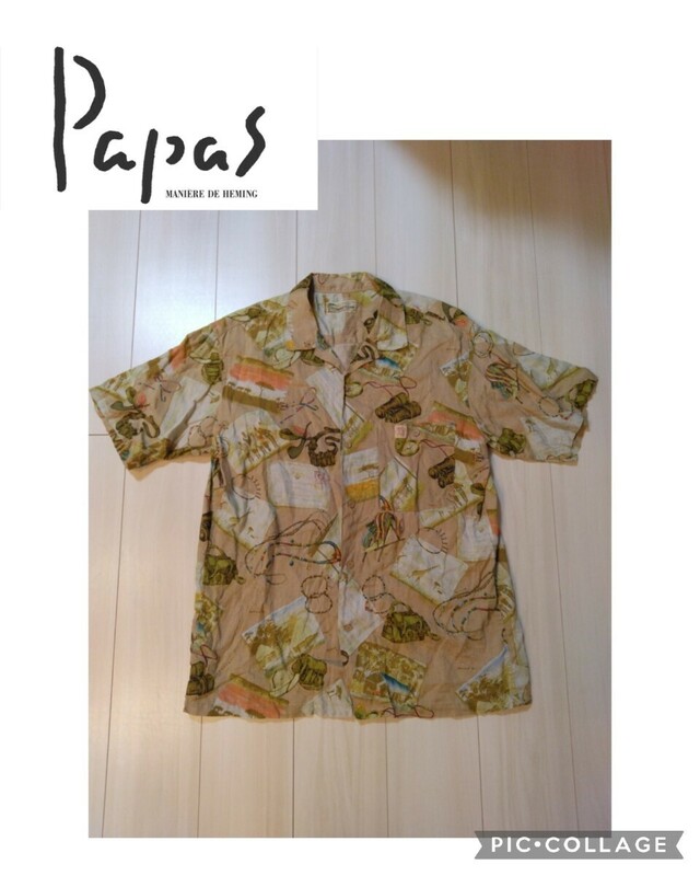 【Papas】 半袖リネンプリントシャツ