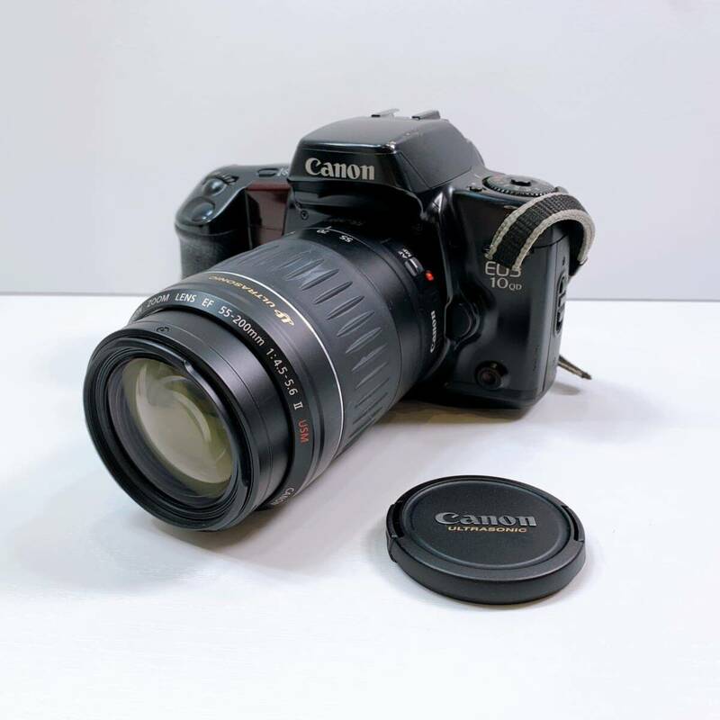 156【中古】Canon EOS 10QD キャノン フィルムカメラ ボディ/ ズームレンズ ZOOM LENS EF 55-200mm 1:4.5-5.6 Ⅱ 動作未確認 現状品
