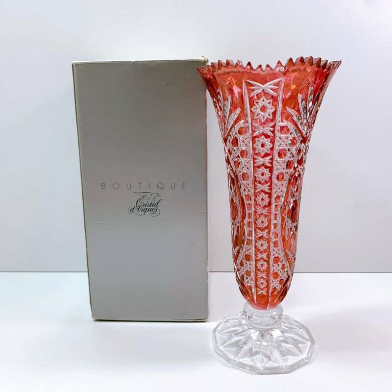 127【中古】Cristal d’arques クリスタル・ダルク 花瓶 フランス製 クリスタル 切子 花びん ボヘミアンガラス フラワーベース 現状品