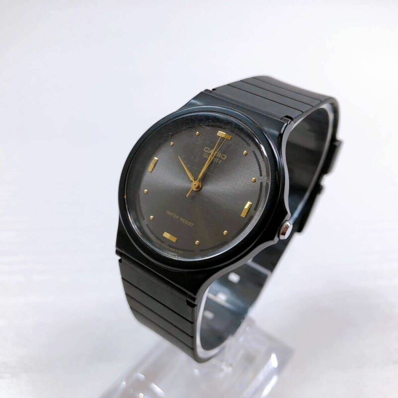 127【中古】CASIO MQ-76 カシオ クオーツ メンズ腕時計 メタルブラック ゴールドカラー ラバーバンド ラウンドフェイス 動作未確認 現状品