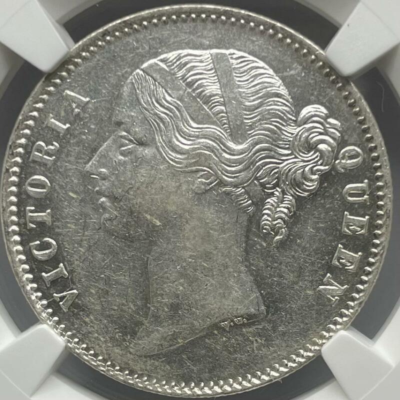 1840年 イギリス領 　インド 1ルピー 銀貨 ヴィクトリア女王 ウイリアムワイオン作 ヤングヘッド NGC MS61 アンティークコイン 投資資産