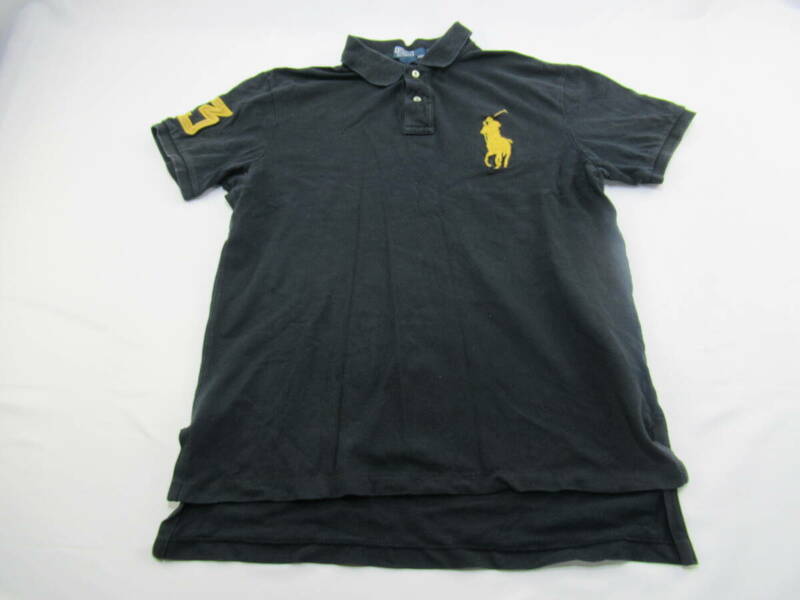 【送900円】　1263　Polo by Ralph Lauren　ポロバイラルフローレン　メンズ　半袖ポロシャツ　黒　XL　綿100％　ビッグロゴ