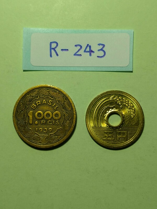 外国コイン　ブラジル　 (Rー２４３)　古銭　１０００レイス硬貨　１９３９年