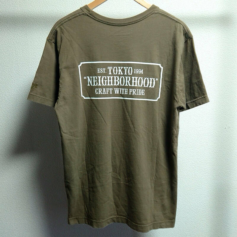NEIGHBORHOOD (ネイバーフッド) 半袖 Tシャツ ロゴ プリント カーキ色 コットン M