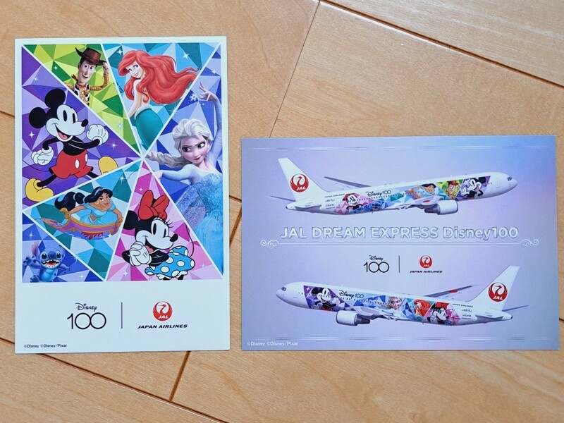 JAL 日本航空 非売品 限定 ポストカード 特別塗装機 ドリームエクスプレス Disney100 ディズニー ミッキー ミニー エルサ 絵はがき 新品