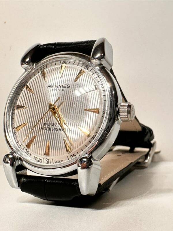 ヴィンテージ エルメスHERMESシルバー文字盤手巻き ユニセックス腕時計 ショックプルーフ ムーブメント 17jewels スイス製 再生品