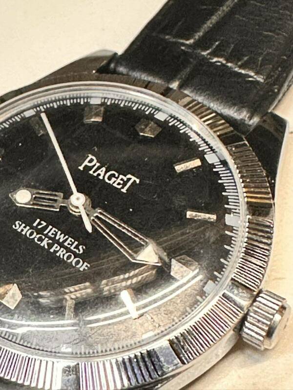 ヴィンテージ ピアジェ PIAGET ブラック文字盤 手巻き ユニセックス腕時計 ショックプルーフ ムーブメント 17jewels スイス製 再生品